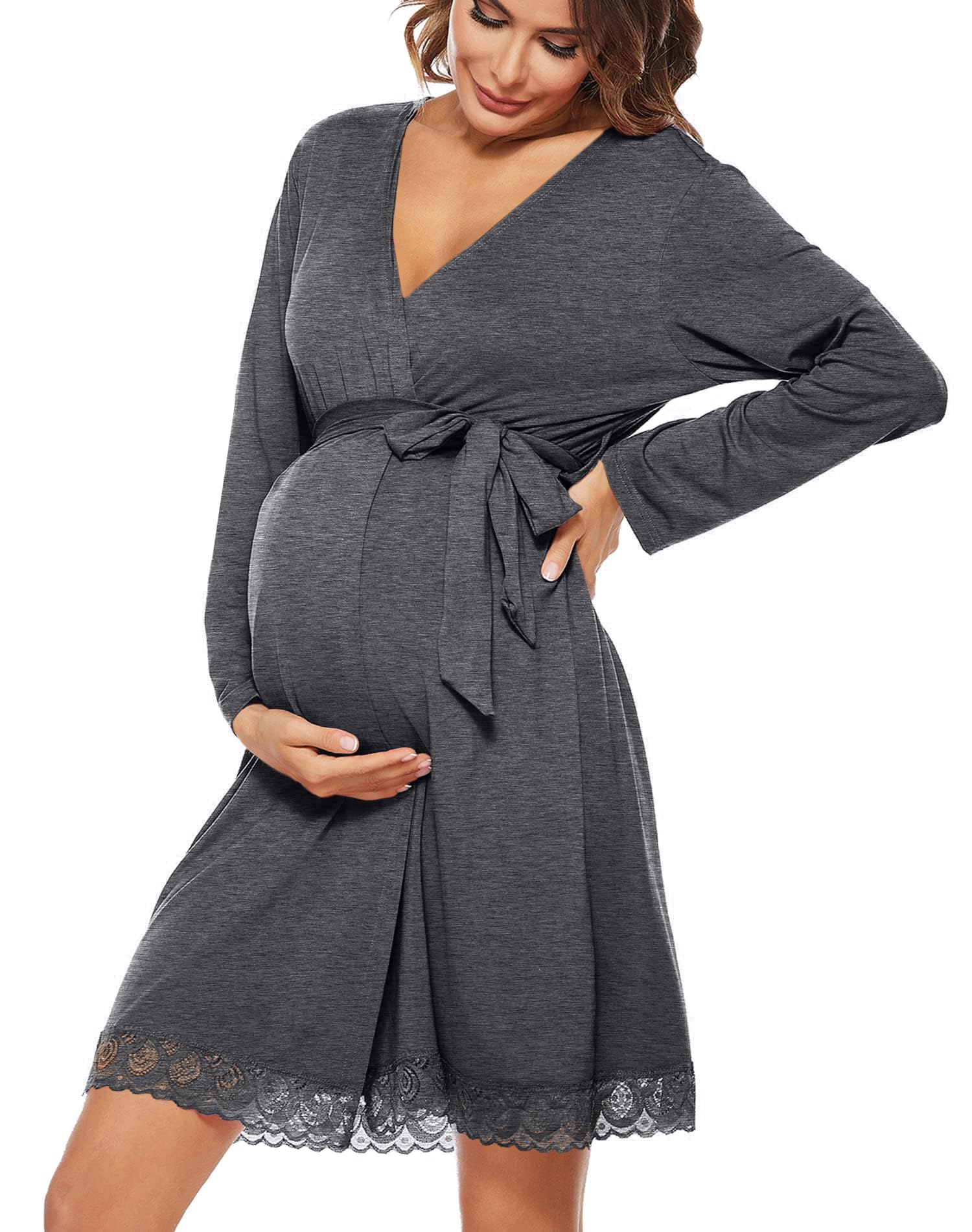 SWOMOG Women's Maternity Nursing Robe Pregnancy Breastfeeding Bathrobes 3 in 1 Labor Delivery Nightgowns