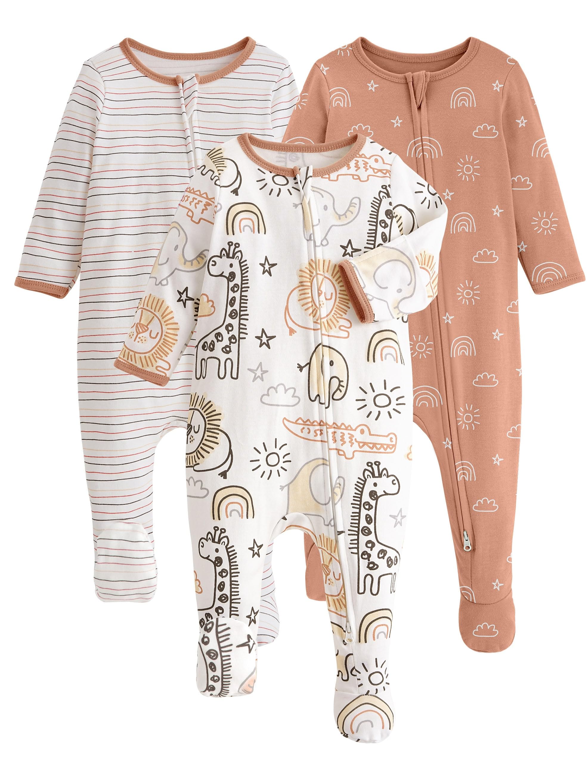 Yoofoss 3-Pack Organic Cotton Footed Pajamas for Babies