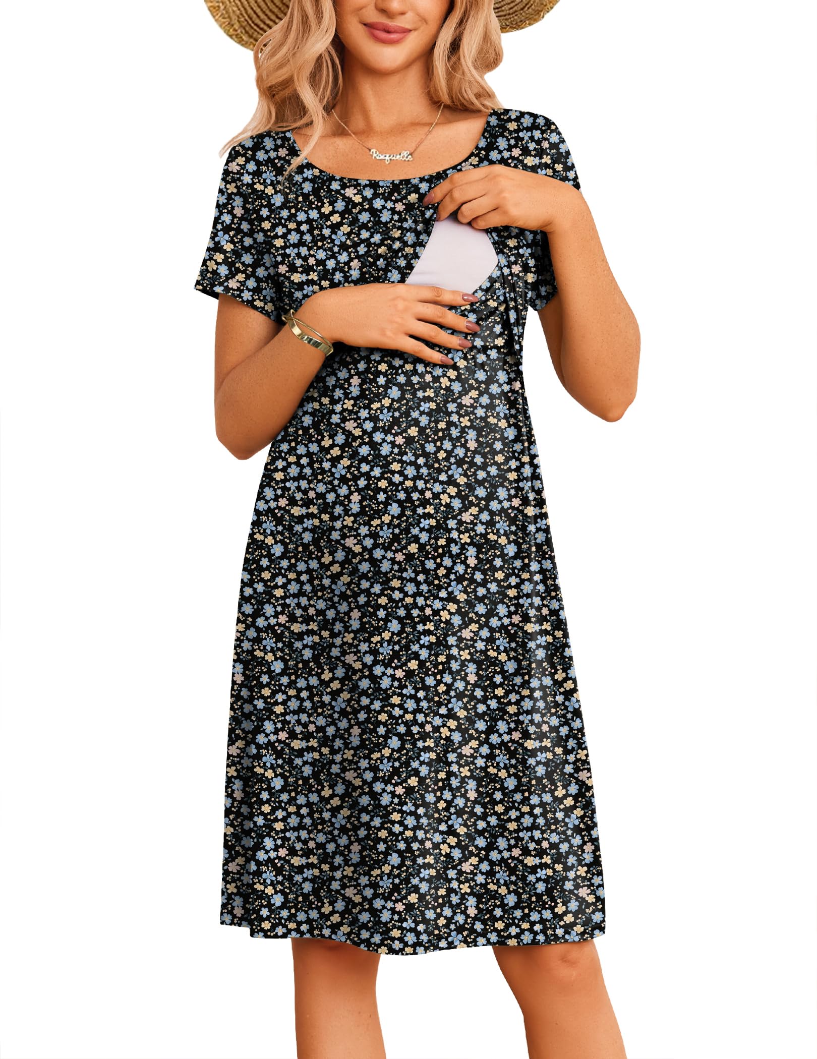 Ekouaer Maternity Summer Dress Breastfeeding Baby Shower Nursing Friendly Dresses Pregnancy Labor and Delivery Gown Clothes