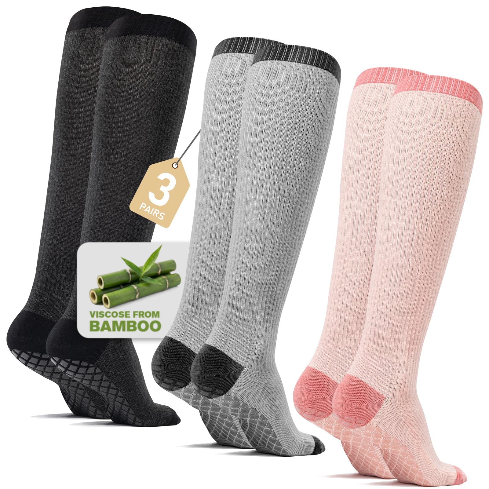 SONORAN Compression Socks for Pregnant Women (2/3 Pairs) 15-20 mmHg Bamboo Viscose Non-slip Sock for Nurses Pregnancy
