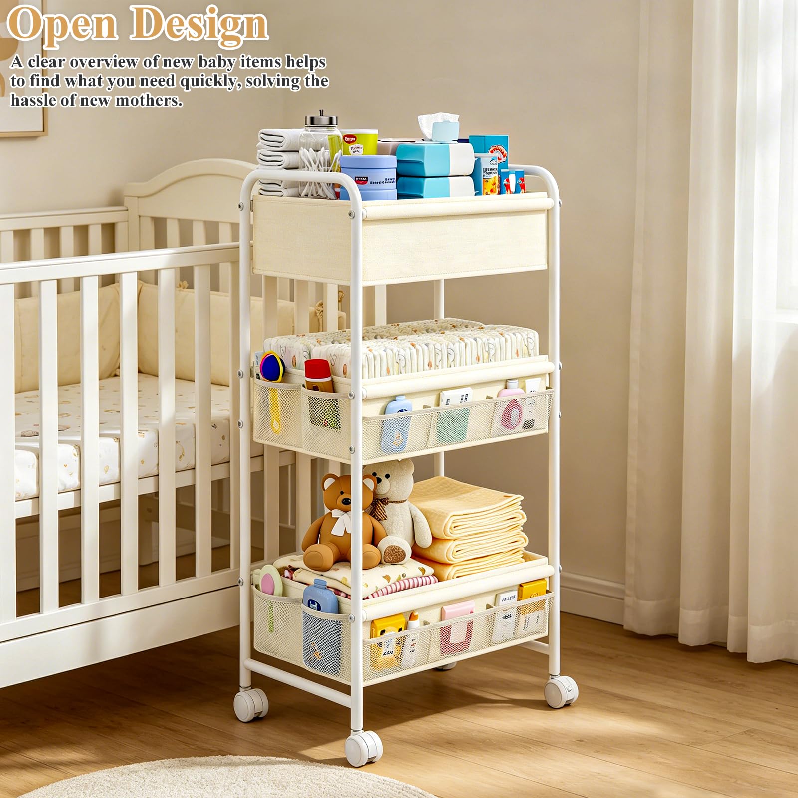 Cidaziya Rolling Baby Diaper Caddy and Storage Cart