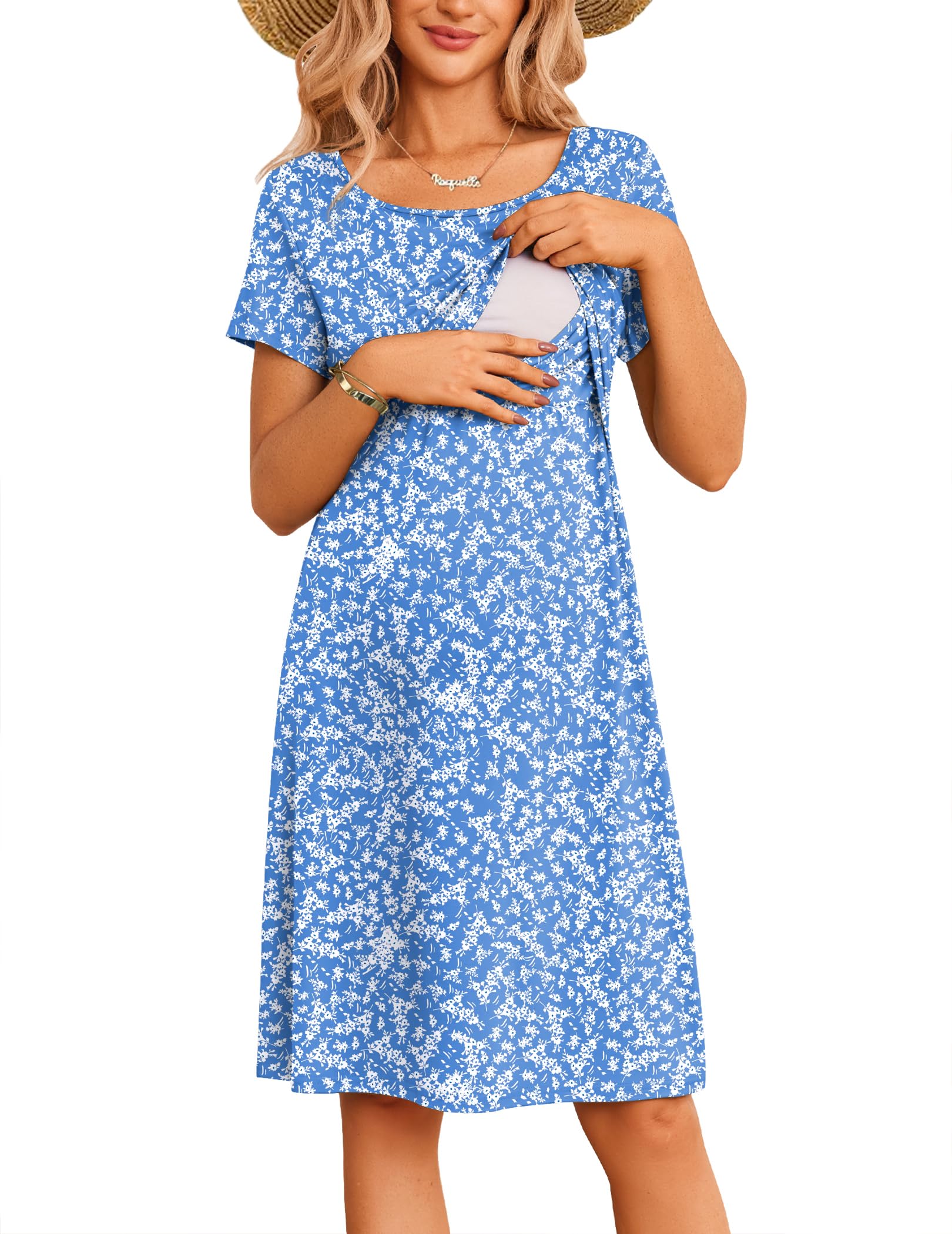 Ekouaer Maternity Summer Dress Breastfeeding Baby Shower Nursing Friendly Dresses Pregnancy Labor and Delivery Gown Clothes