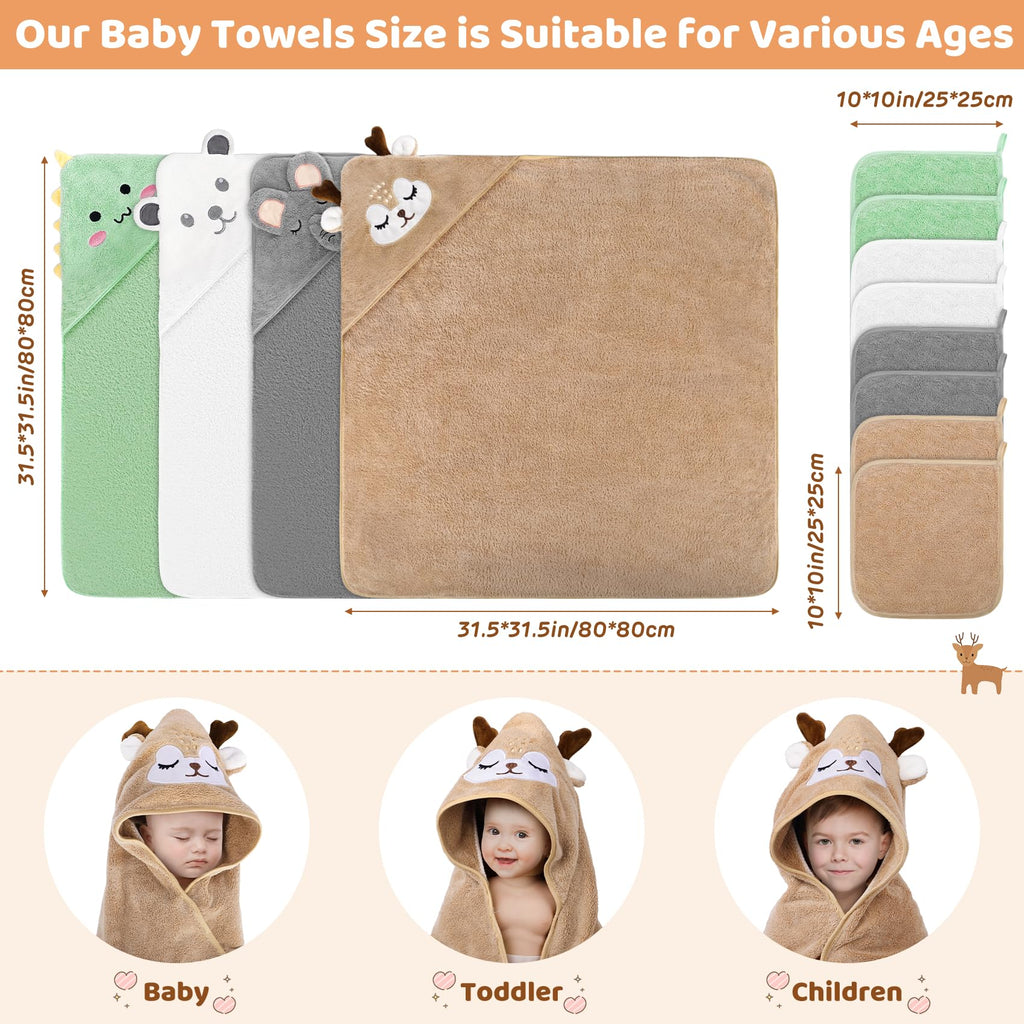 CandyHome 12-Piece Hooded Baby Towel and Washcloth Set