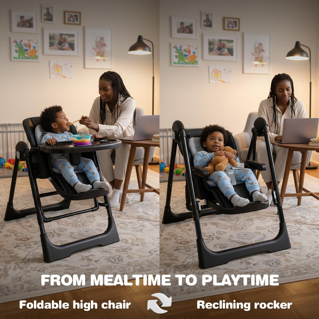 3-in-1 Foldable High Chair and Adjustable Baby Rocker
