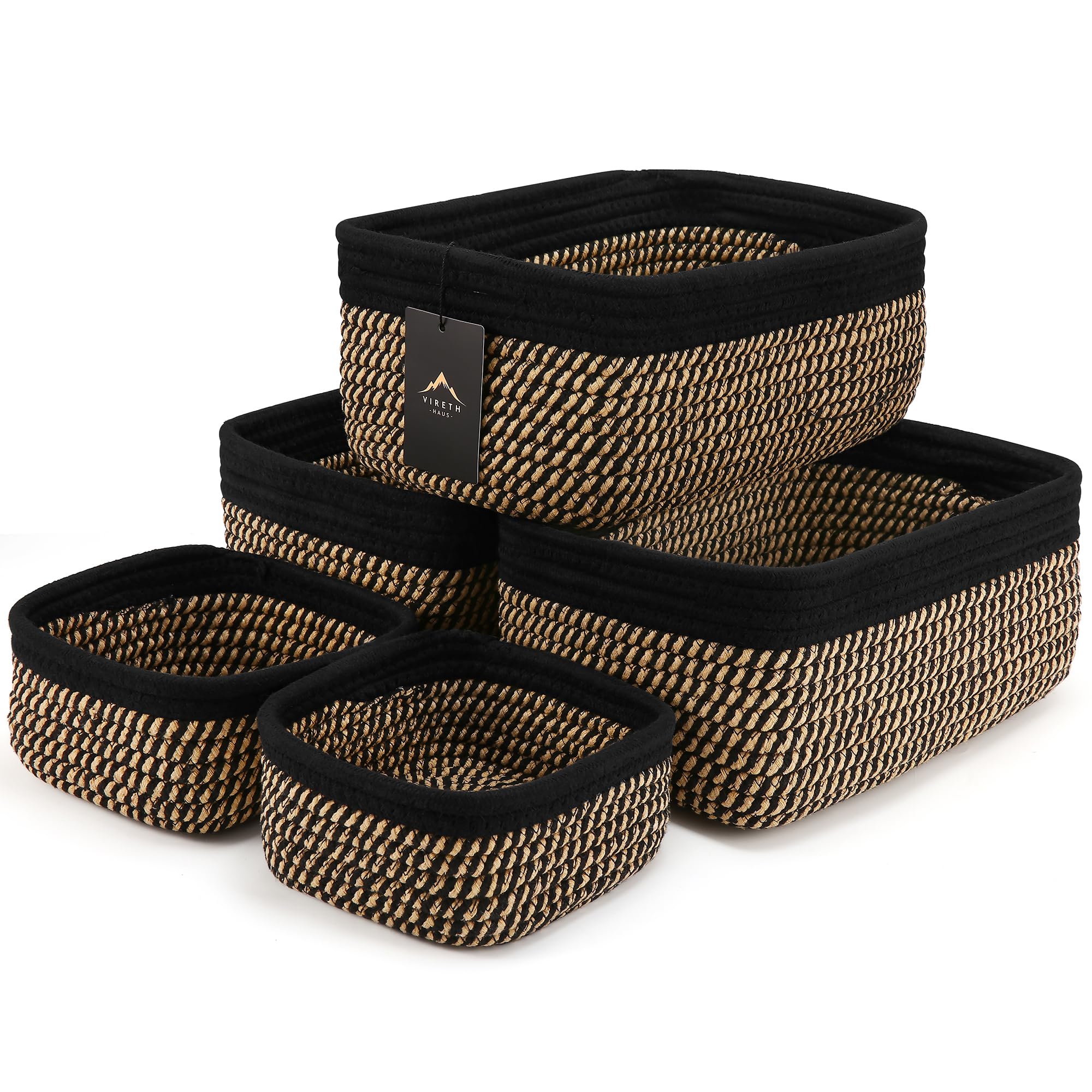 VIRETH HAUS 5-Pack Woven Rope Nursery Storage Baskets
