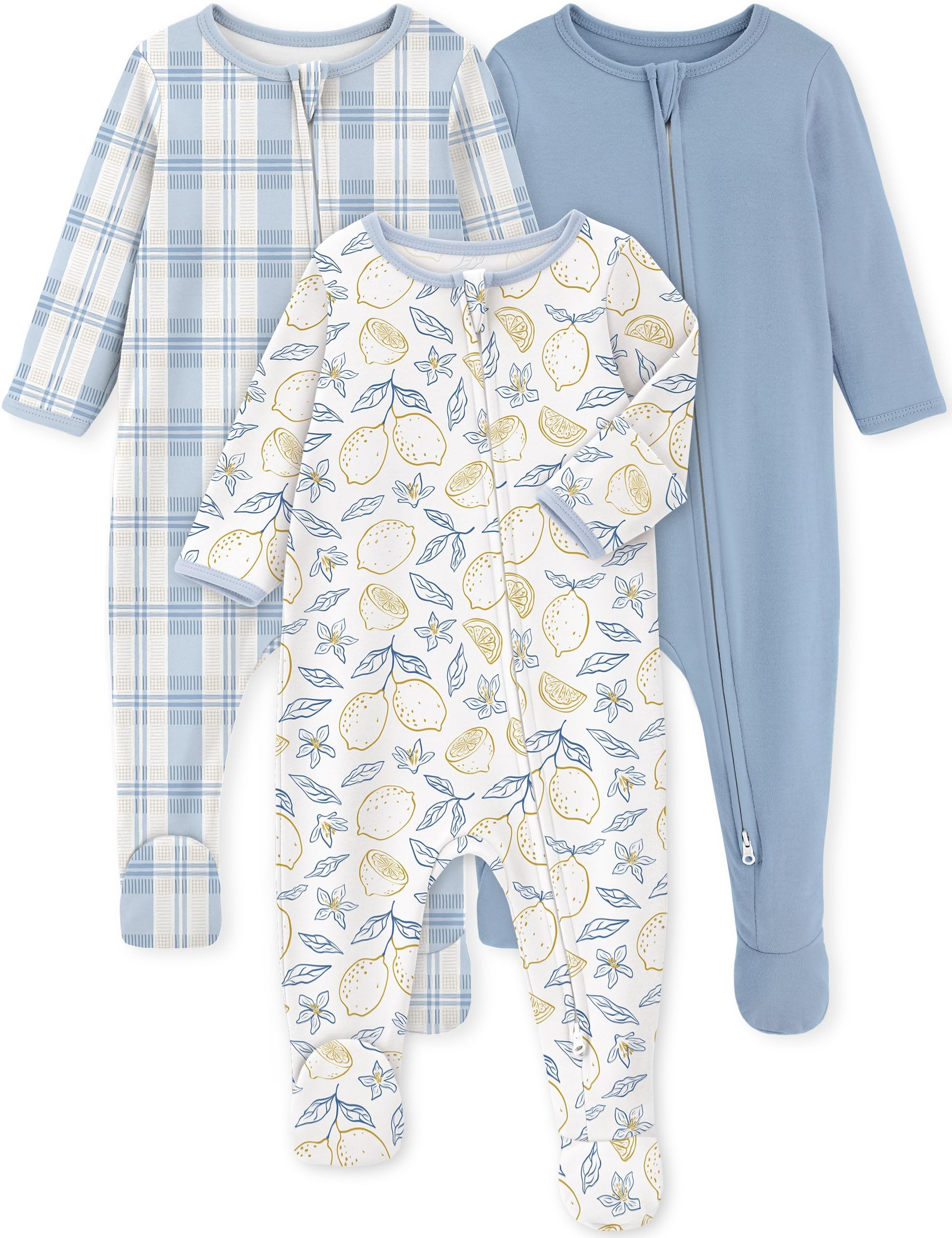 Yoofoss 3-Pack Organic Cotton Footed Pajamas for Babies