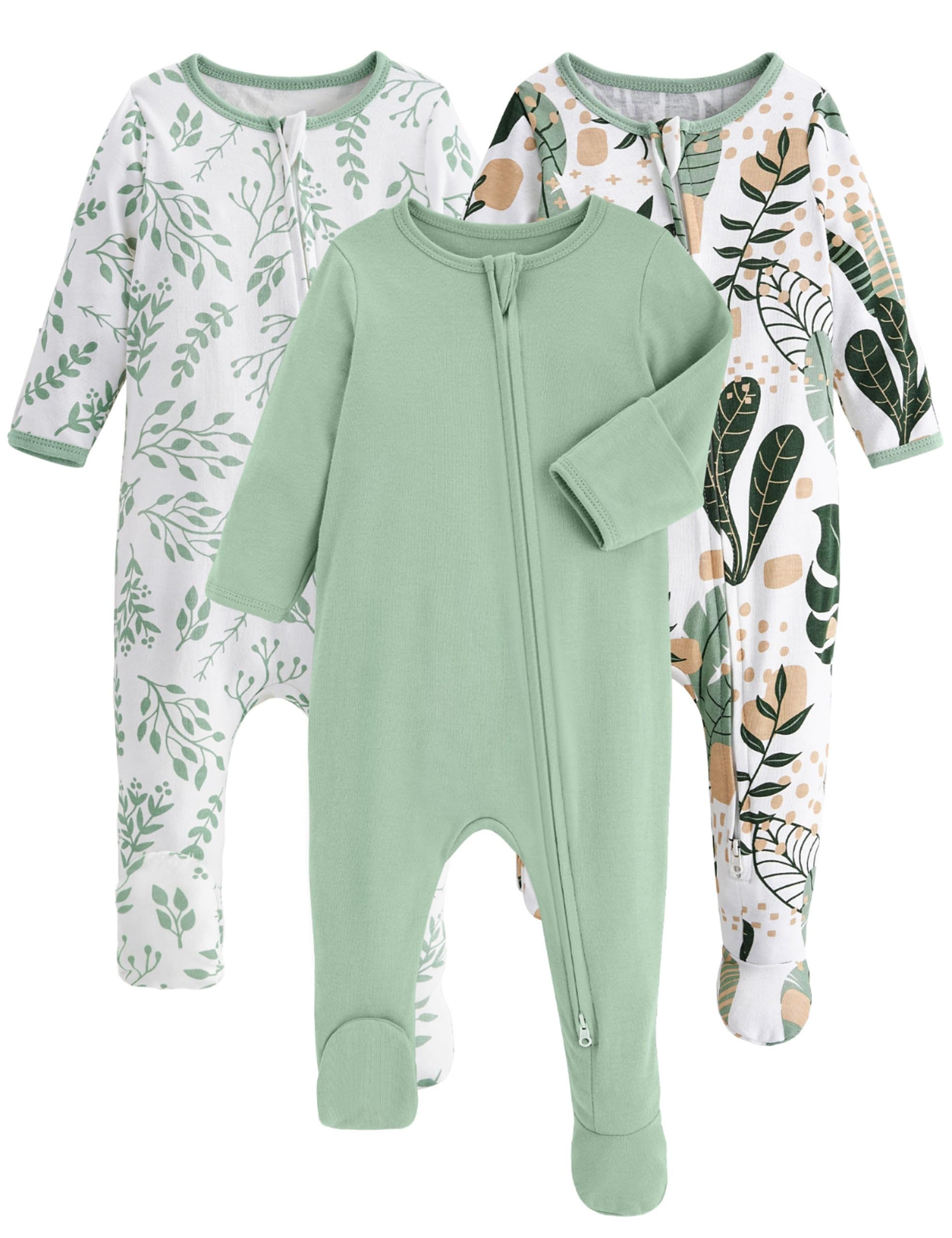 Yoofoss 3-Pack Organic Cotton Footed Pajamas for Babies