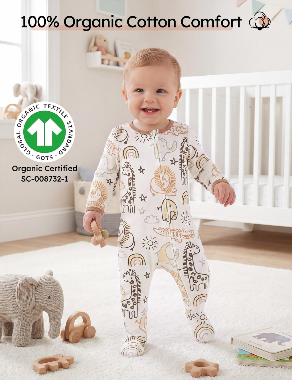 Yoofoss 3-Pack Organic Cotton Footed Pajamas for Babies