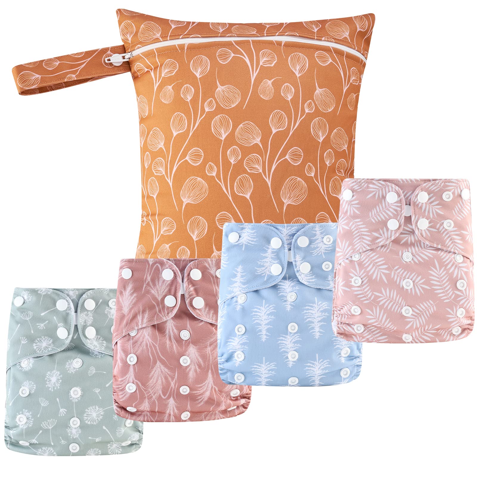 4-Pack Reusable Cloth Baby Diapers with Adjustable Snaps