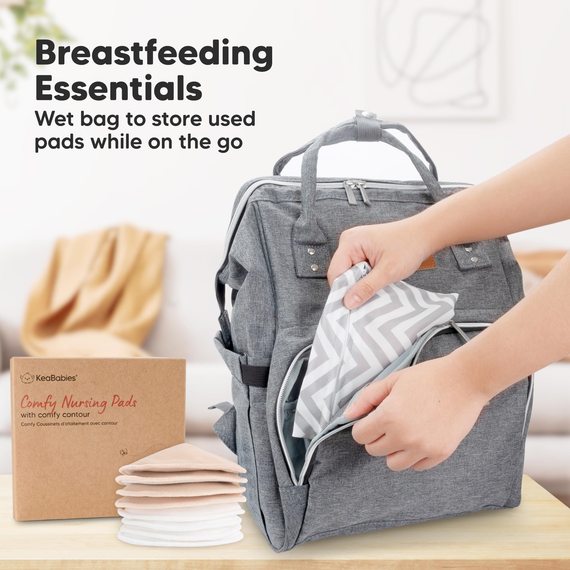 Organic Nursing Pads - 14 Washable Viscose Derived from Bamboo Breastfeeding Pads, Wash Bag