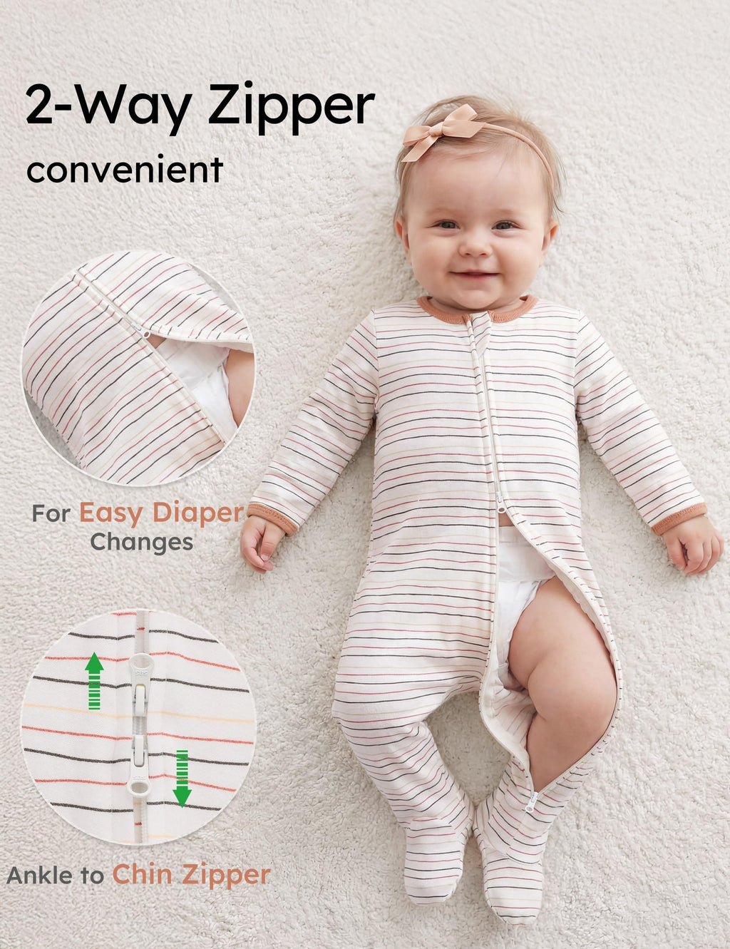 Yoofoss 3-Pack Organic Cotton Footed Pajamas for Babies
