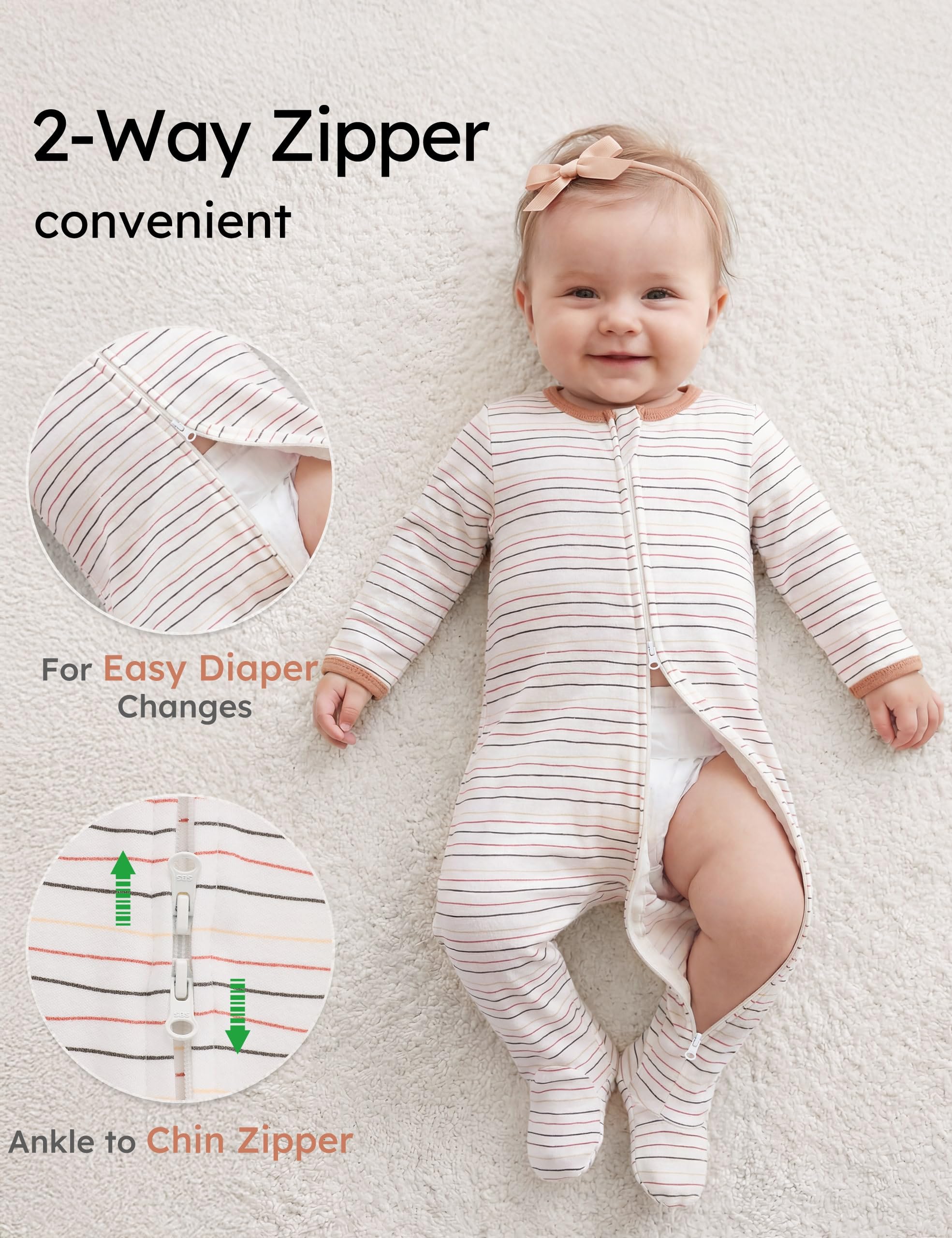 Yoofoss 3-Pack Organic Cotton Footed Pajamas for Babies