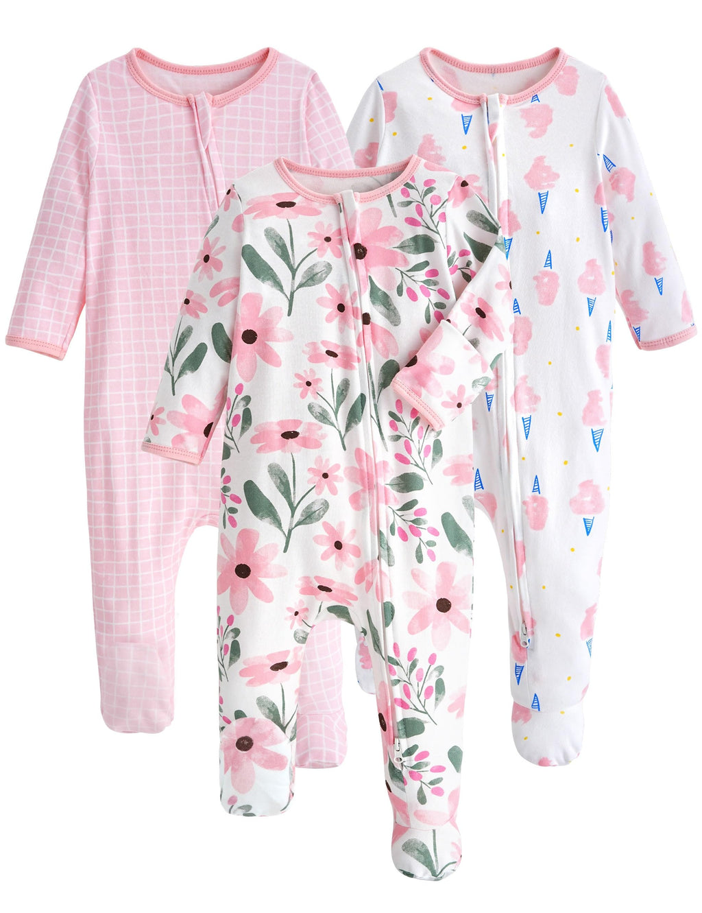 Yoofoss 3-Pack Organic Cotton Footed Pajamas for Babies