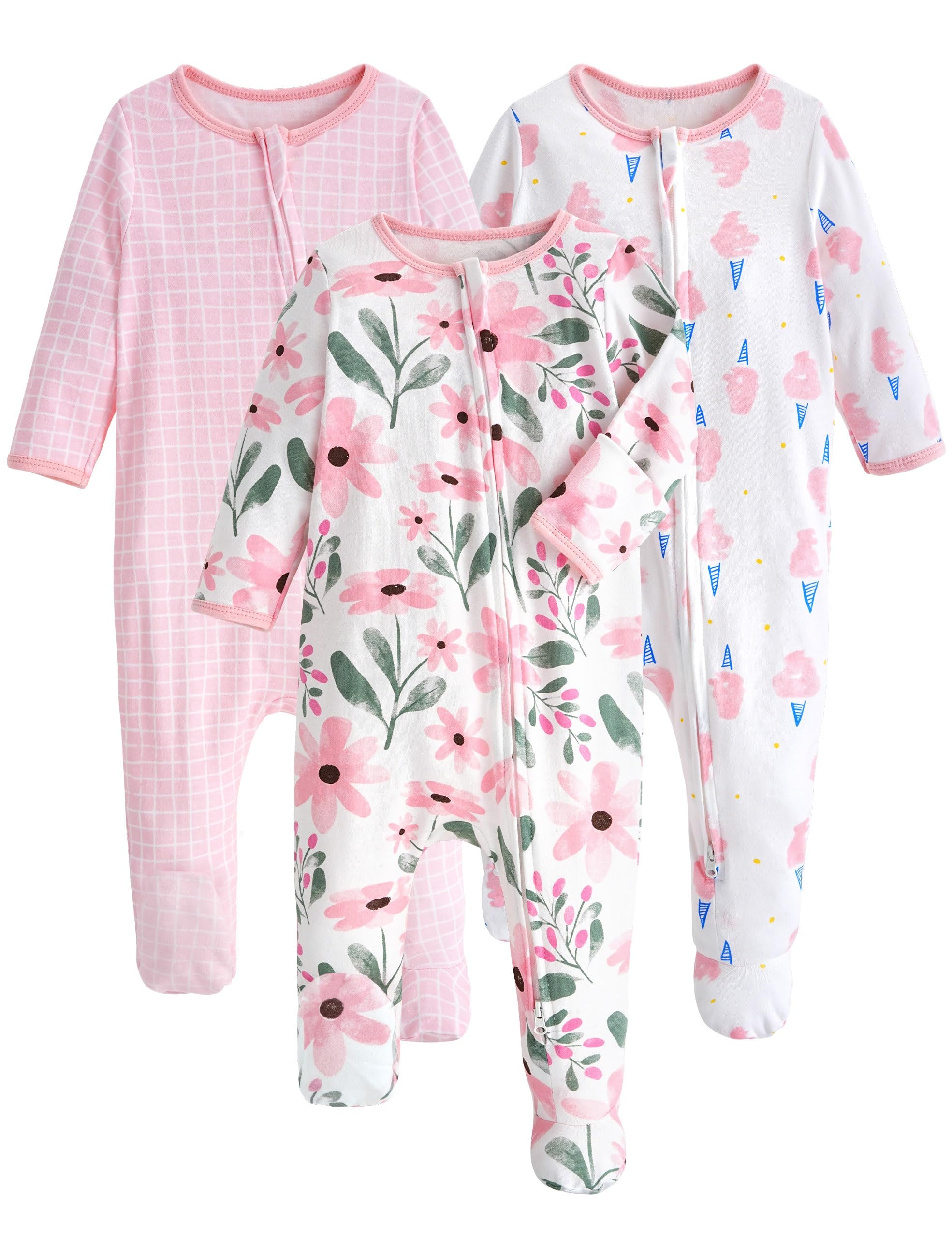 Yoofoss 3-Pack Organic Cotton Footed Pajamas for Babies