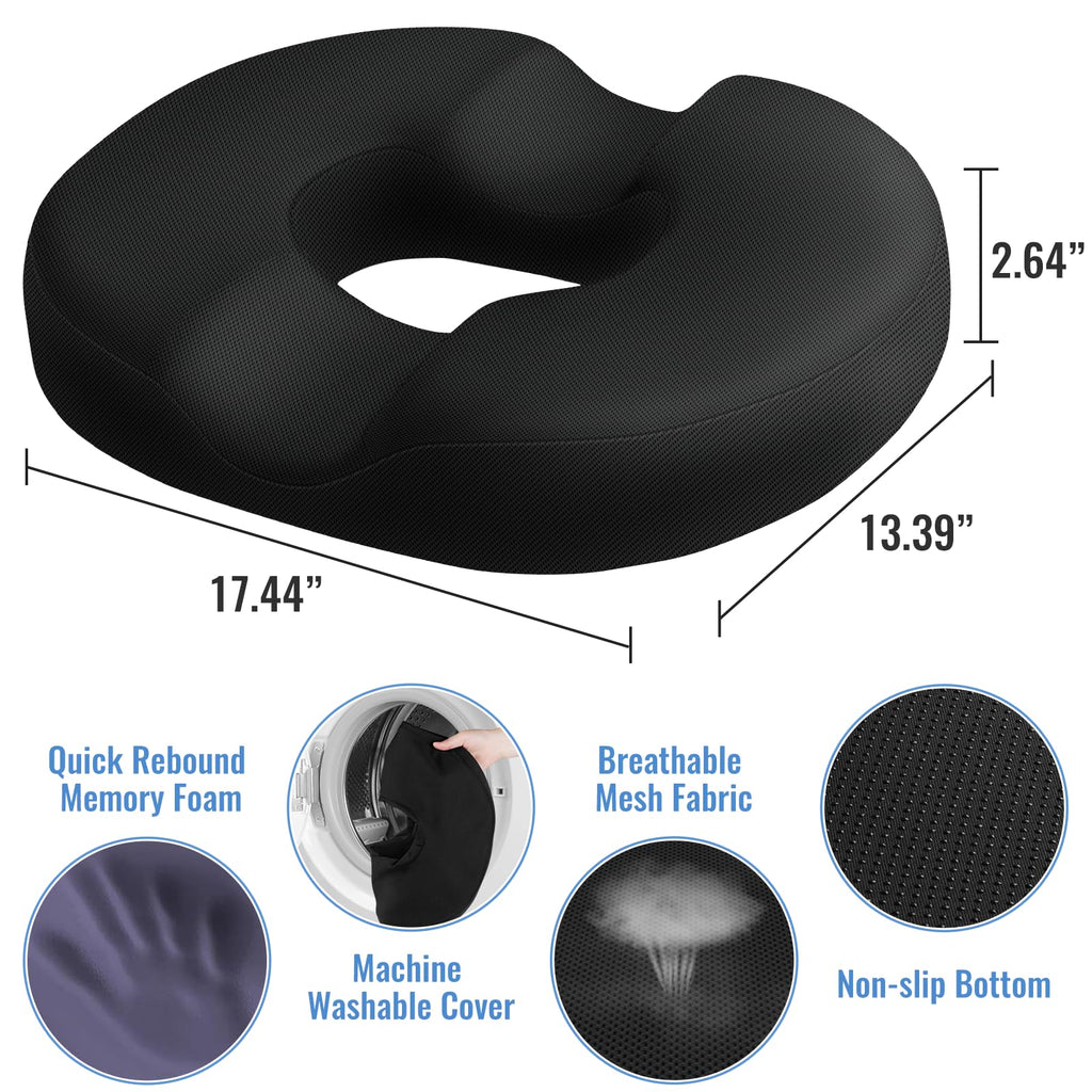 CloudBliss Donut Pillow Stadium Seat Cushion for Tailbone Pain Relief and Hemorrhoids, Memory Foam Seat Chair Cushion, Portable Seat Cushions for Bleachers, Car, Home & Office