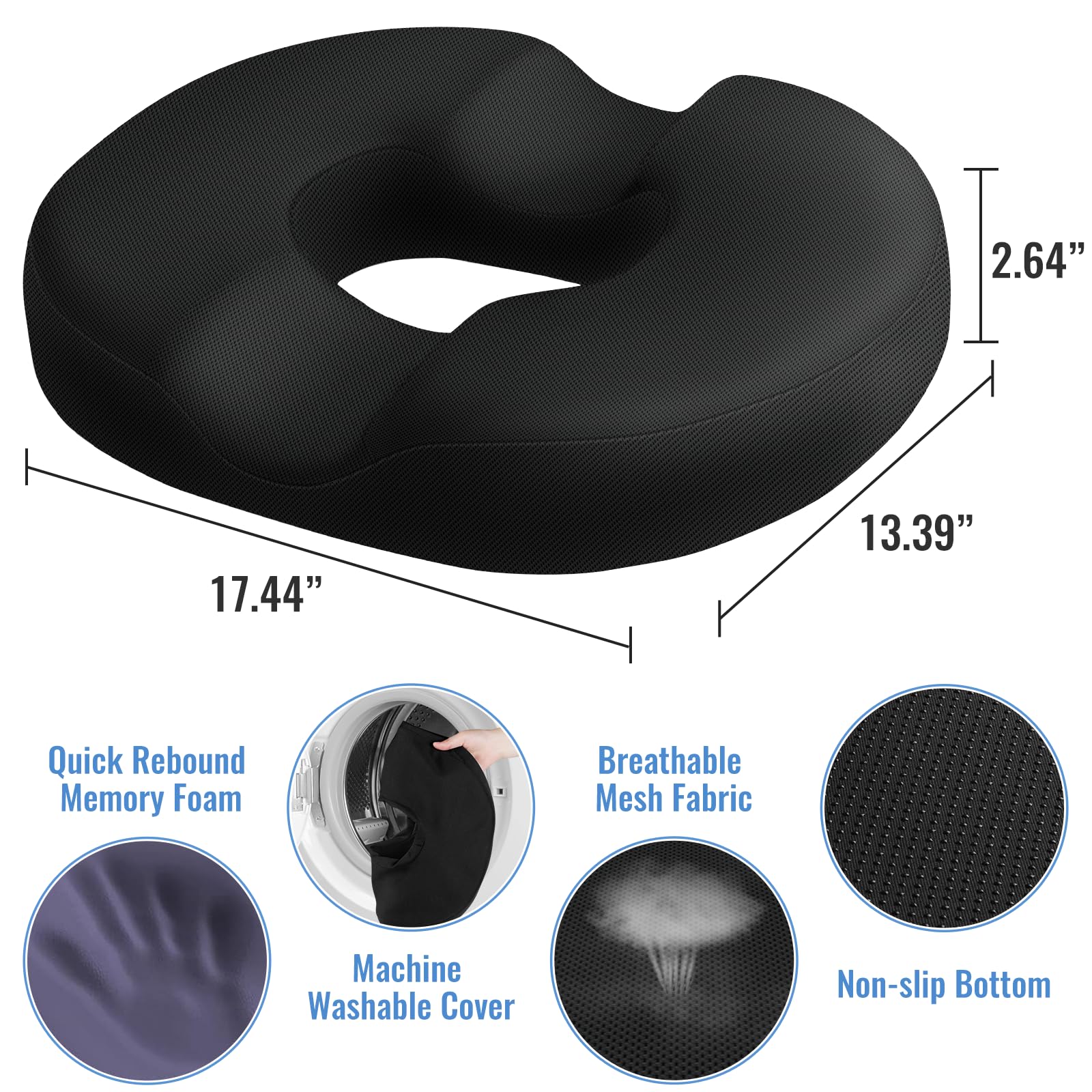 CloudBliss Donut Pillow Stadium Seat Cushion for Tailbone Pain Relief and Hemorrhoids, Memory Foam Seat Chair Cushion, Portable Seat Cushions for Bleachers, Car, Home & Office
