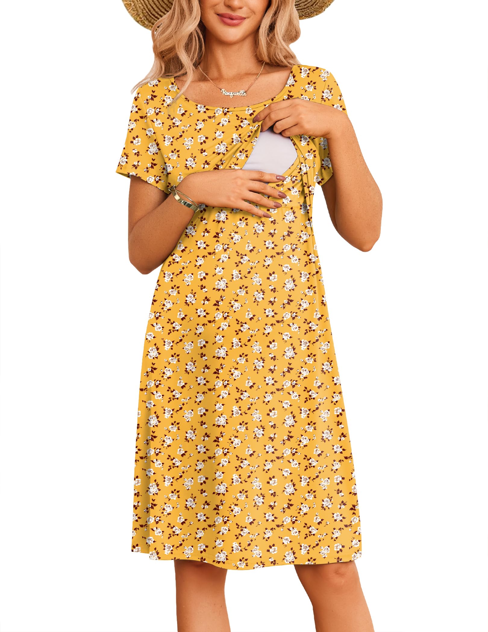Ekouaer Maternity Summer Dress Breastfeeding Baby Shower Nursing Friendly Dresses Pregnancy Labor and Delivery Gown Clothes