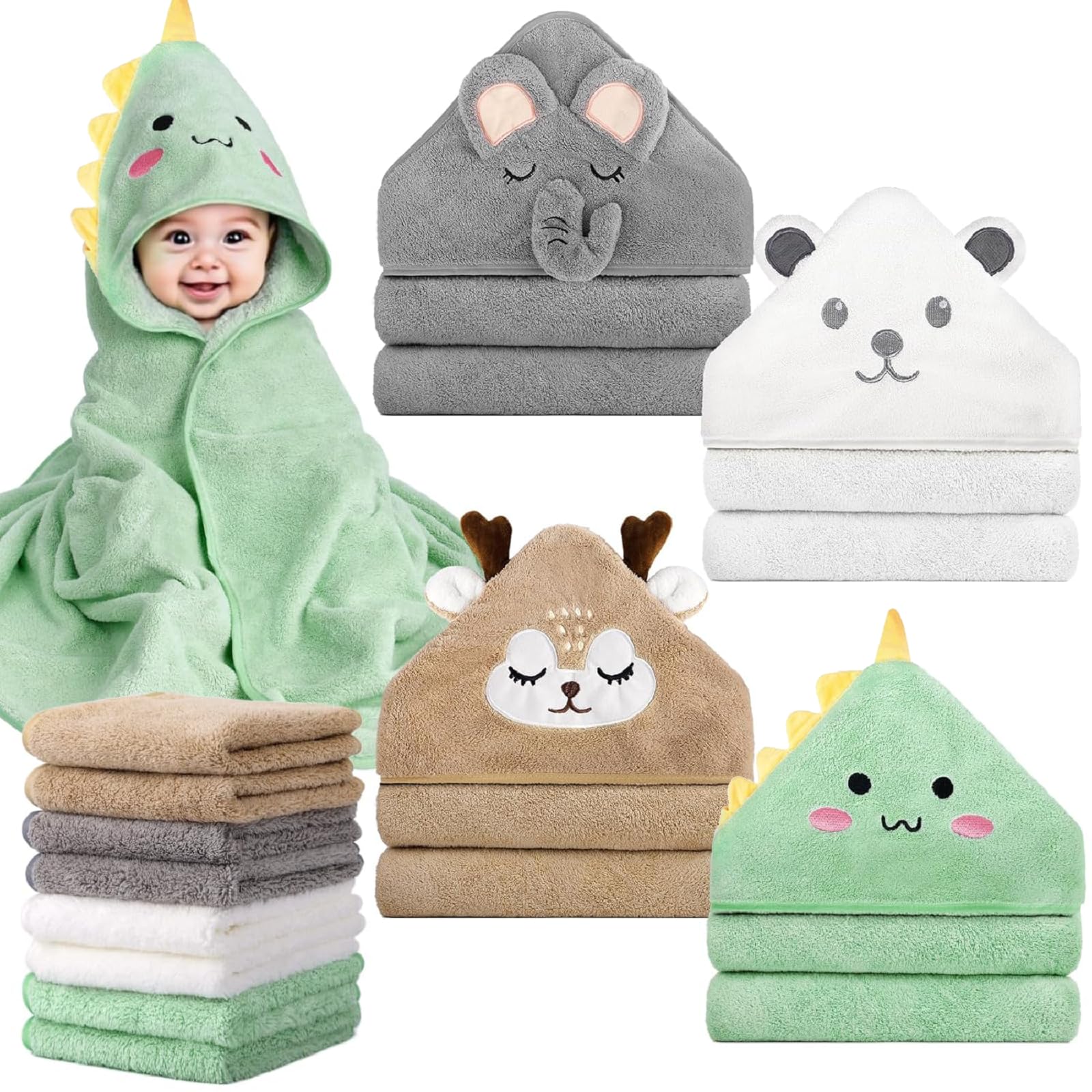 CandyHome 12-Piece Hooded Baby Towel and Washcloth Set