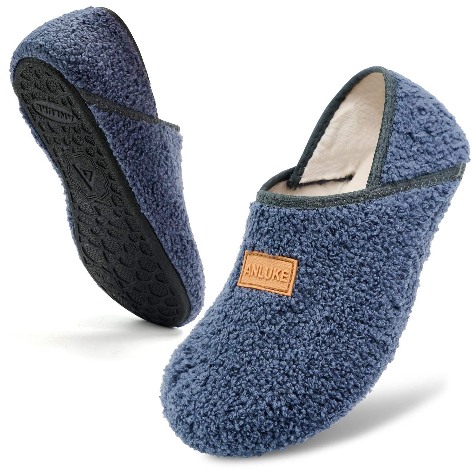ANLUKE Slipper for Women Men Slipper Socks Fuzzy House Shoes Rubber Sole Slip On Soft-Lightweight Non Slip Indoor/Outdoor