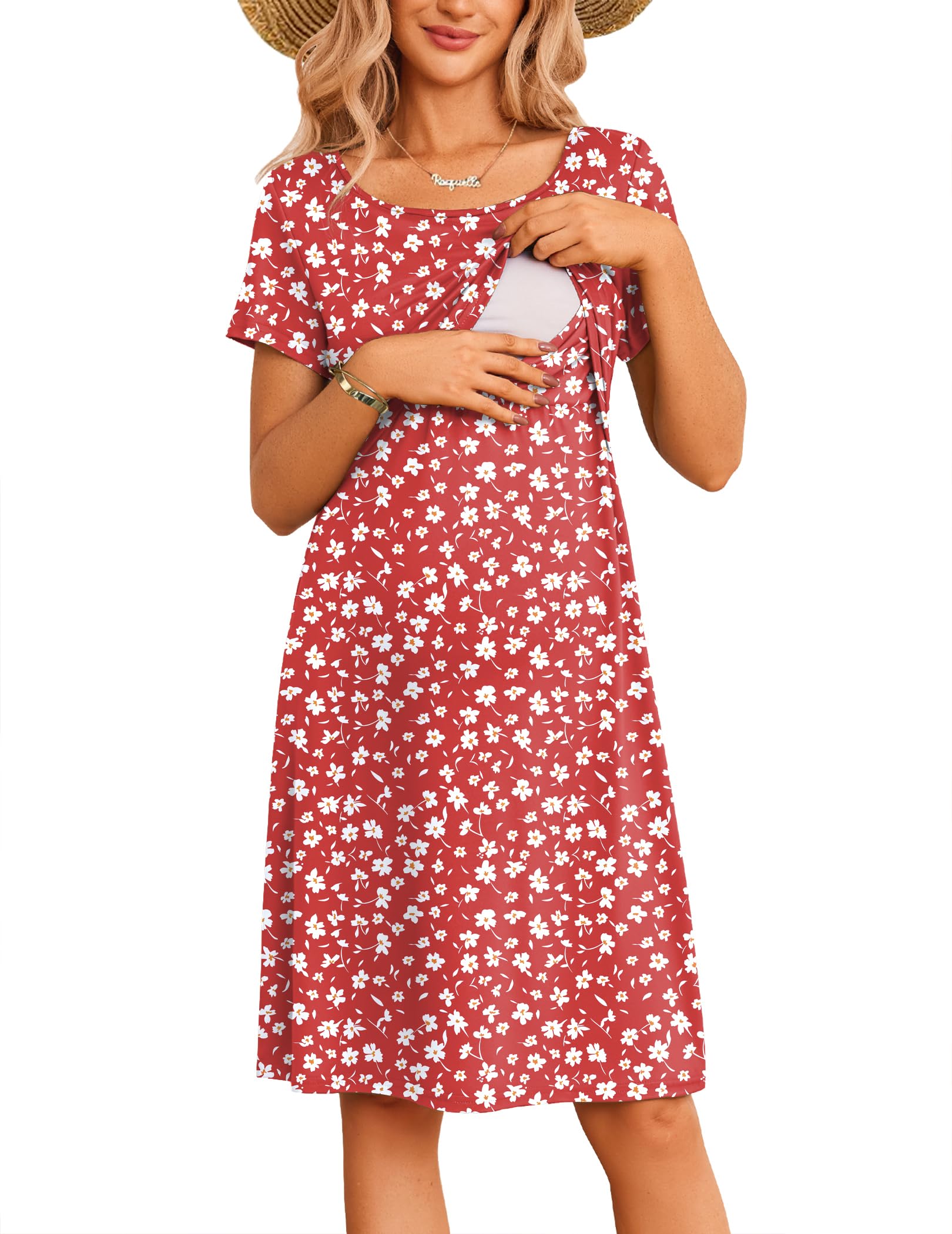 Ekouaer Maternity Summer Dress Breastfeeding Baby Shower Nursing Friendly Dresses Pregnancy Labor and Delivery Gown Clothes