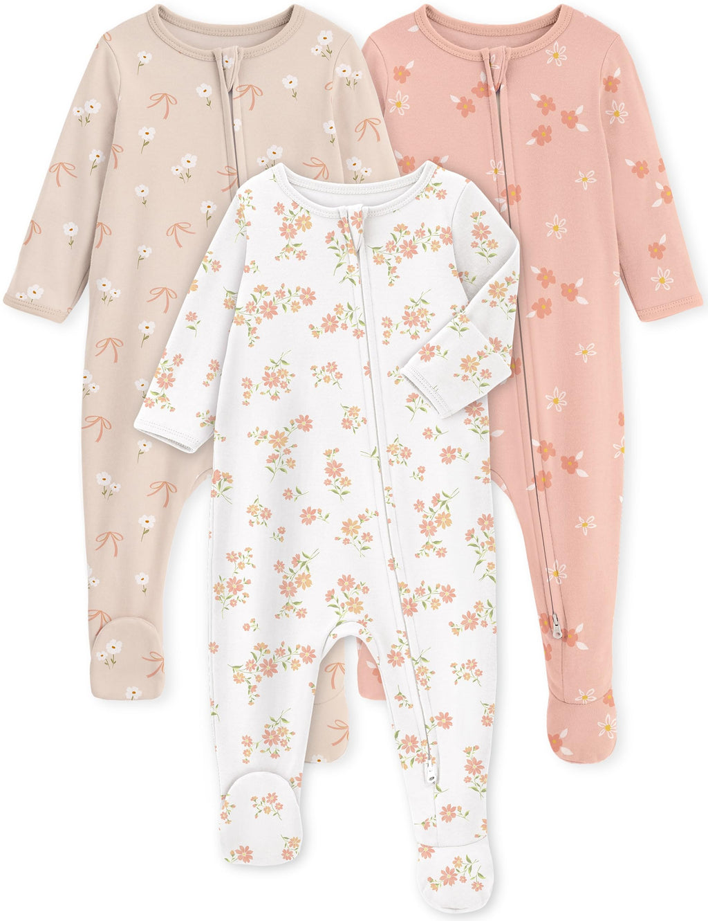 Yoofoss 3-Pack Organic Cotton Footed Pajamas for Babies