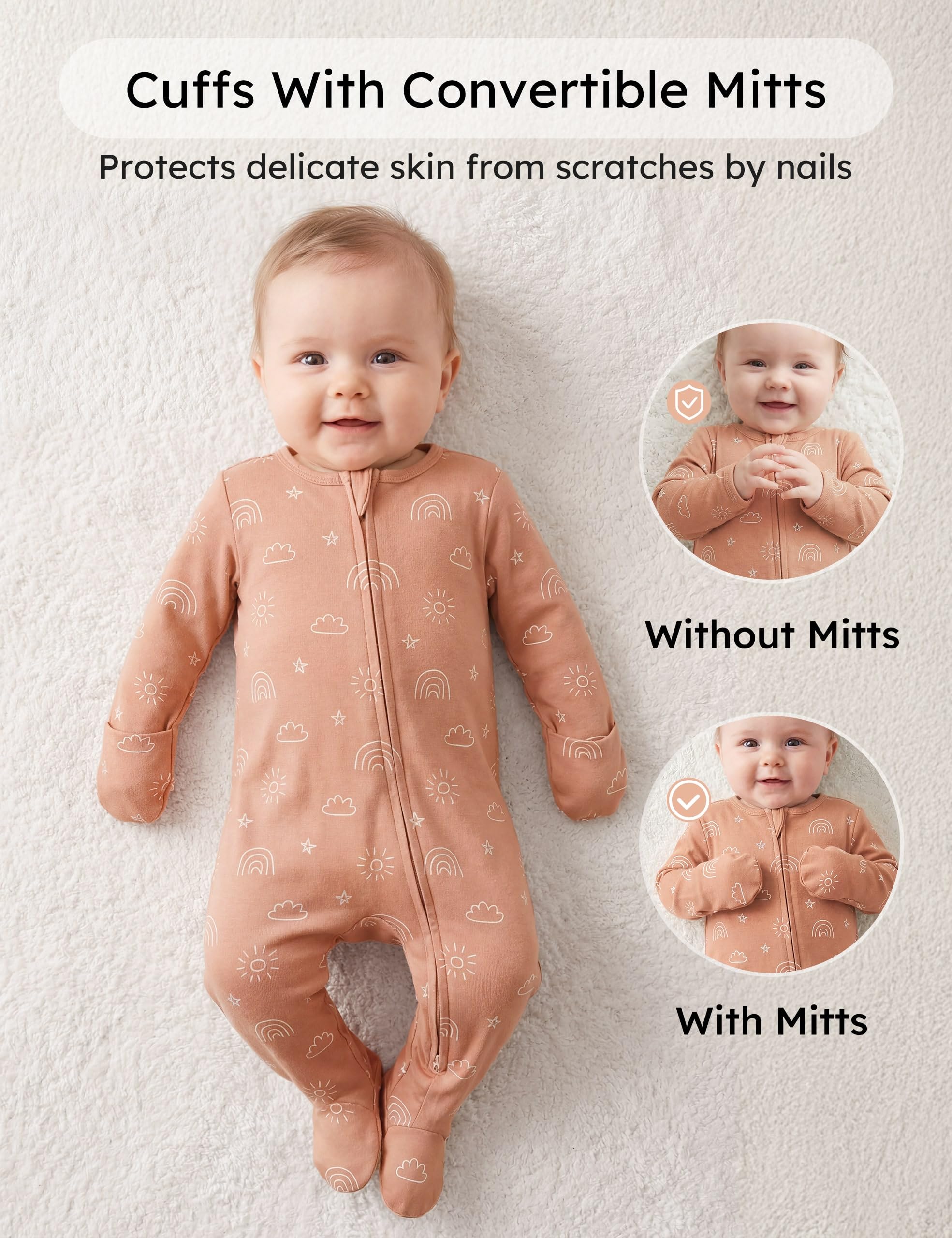 Yoofoss 3-Pack Organic Cotton Footed Pajamas for Babies