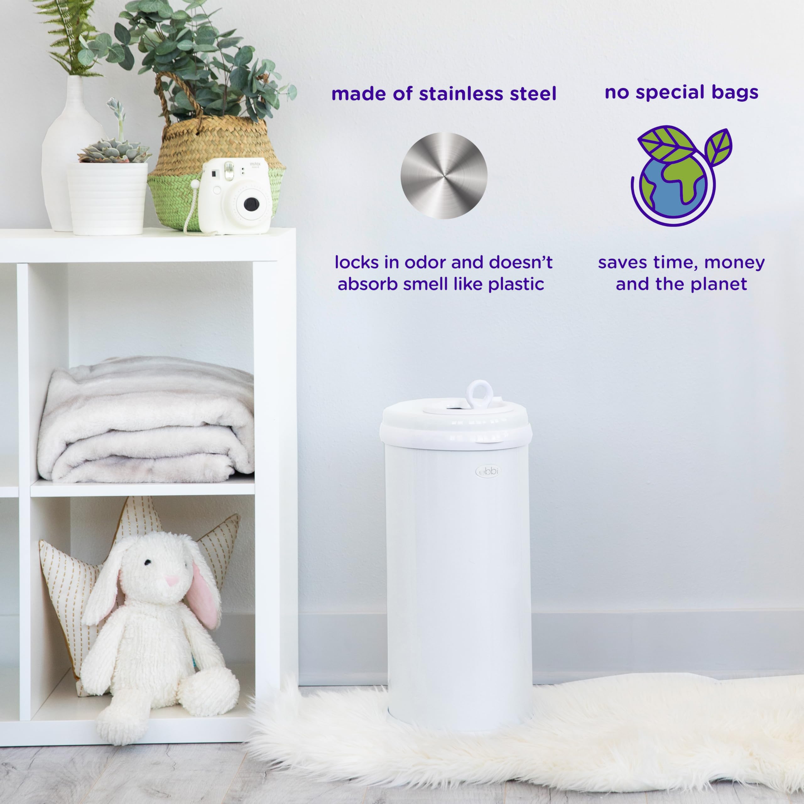 Ubbi Steel Odor-Locking Diaper Pail with Standard Bags