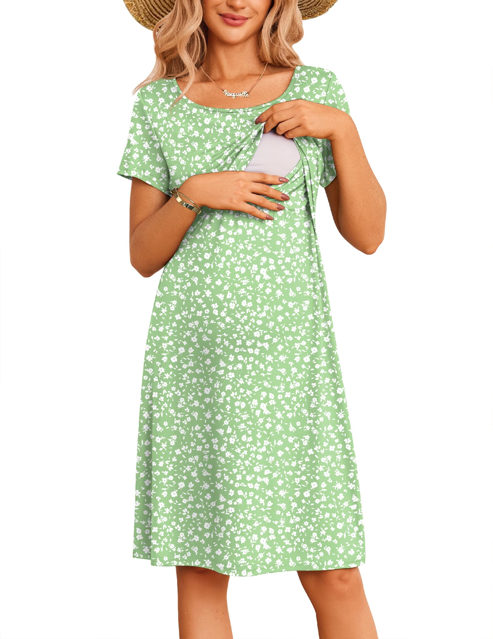 Ekouaer Maternity Summer Dress Breastfeeding Baby Shower Nursing Friendly Dresses Pregnancy Labor and Delivery Gown Clothes