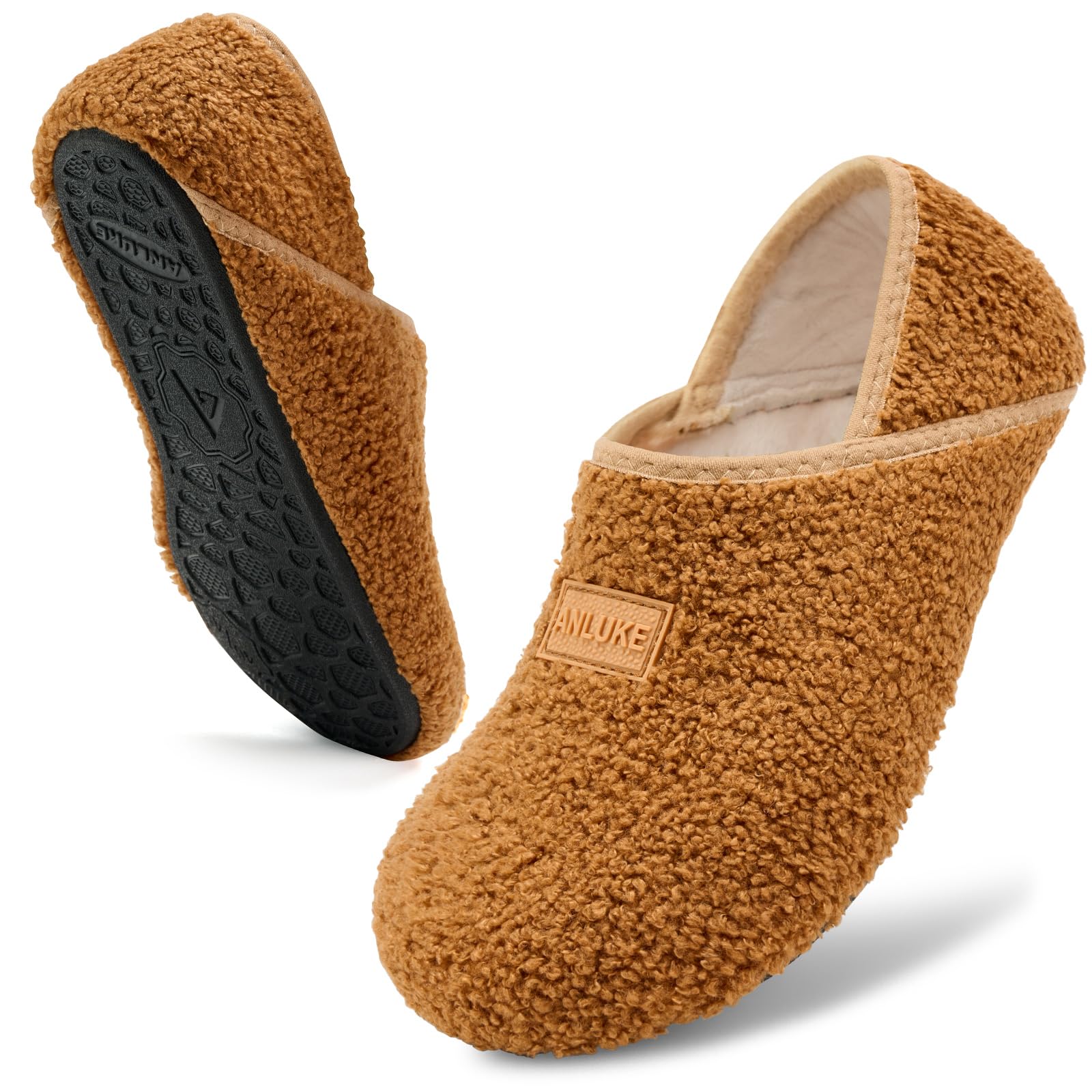 ANLUKE Slipper for Women Men Slipper Socks Fuzzy House Shoes Rubber Sole Slip On Soft-Lightweight Non Slip Indoor/Outdoor