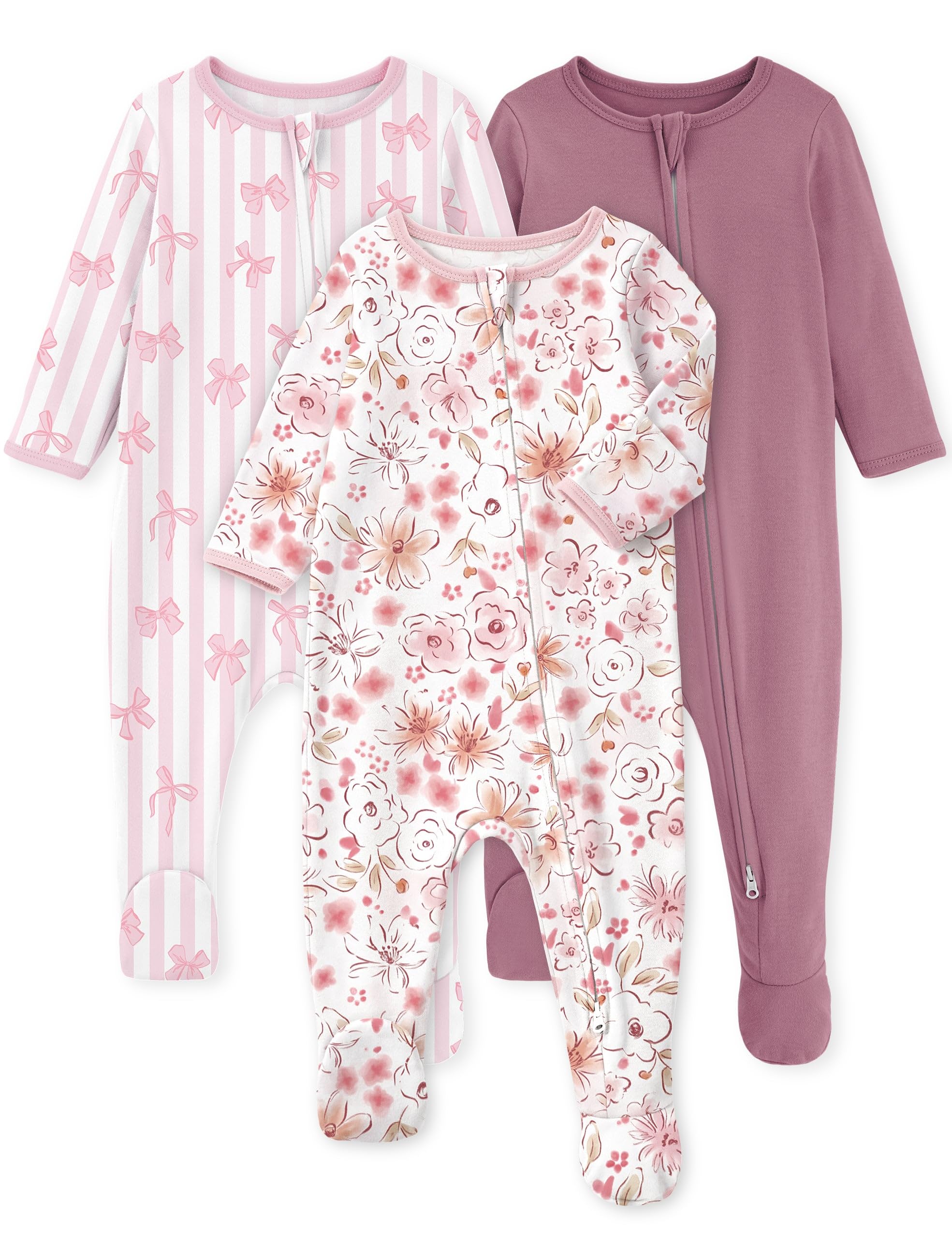 Yoofoss 3-Pack Organic Cotton Footed Pajamas for Babies
