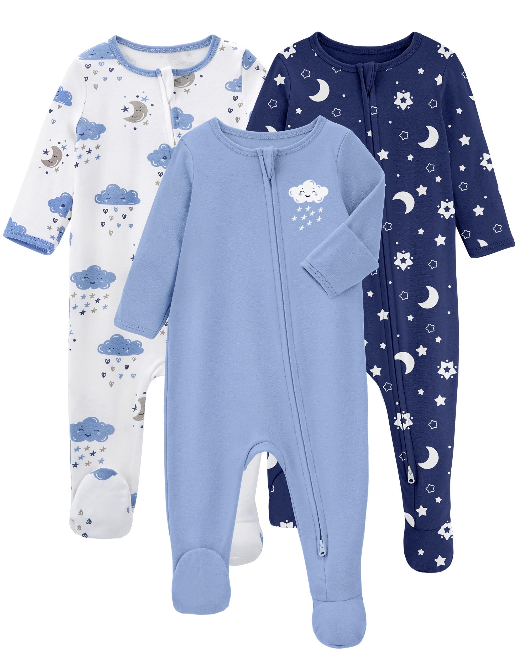 Yoofoss 3-Pack Organic Cotton Footed Pajamas for Babies
