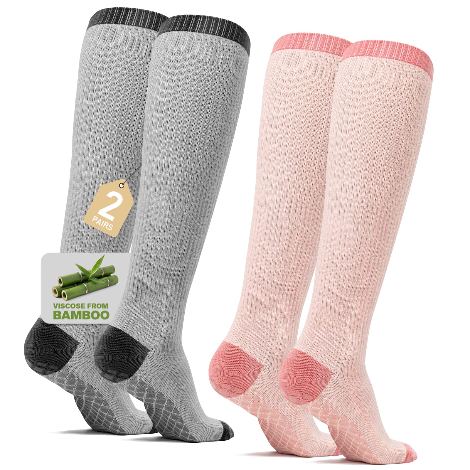 SONORAN Compression Socks for Pregnant Women (2/3 Pairs) 15-20 mmHg Bamboo Viscose Non-slip Sock for Nurses Pregnancy