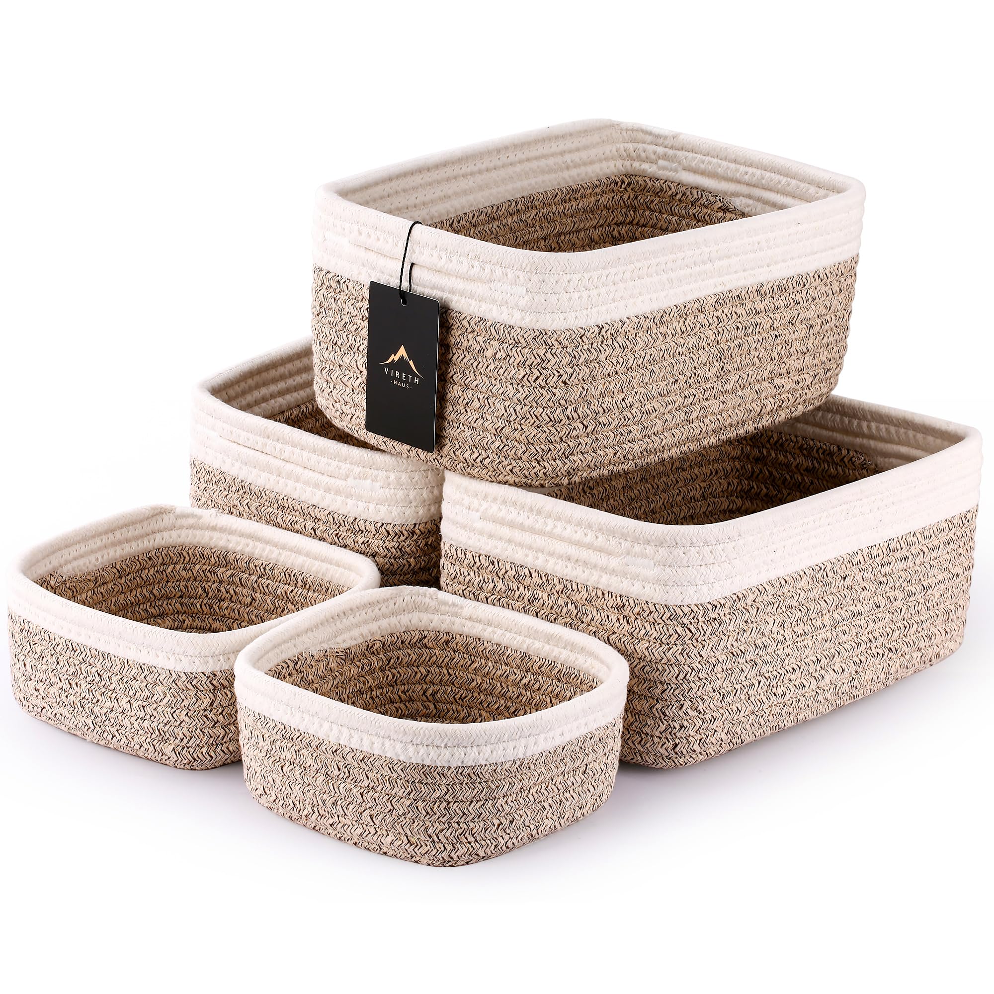 VIRETH HAUS 5-Pack Woven Rope Nursery Storage Baskets