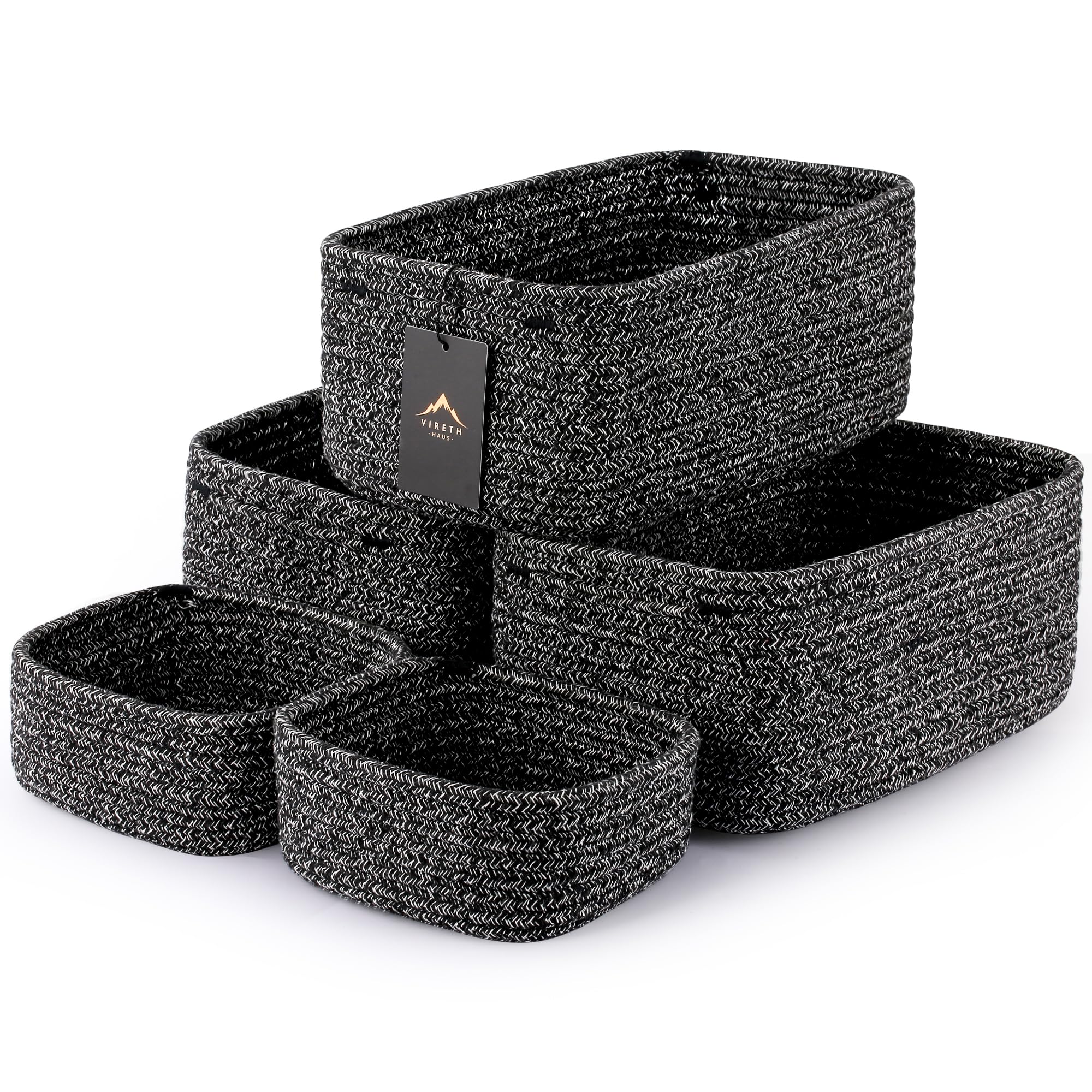 VIRETH HAUS 5-Pack Woven Rope Nursery Storage Baskets