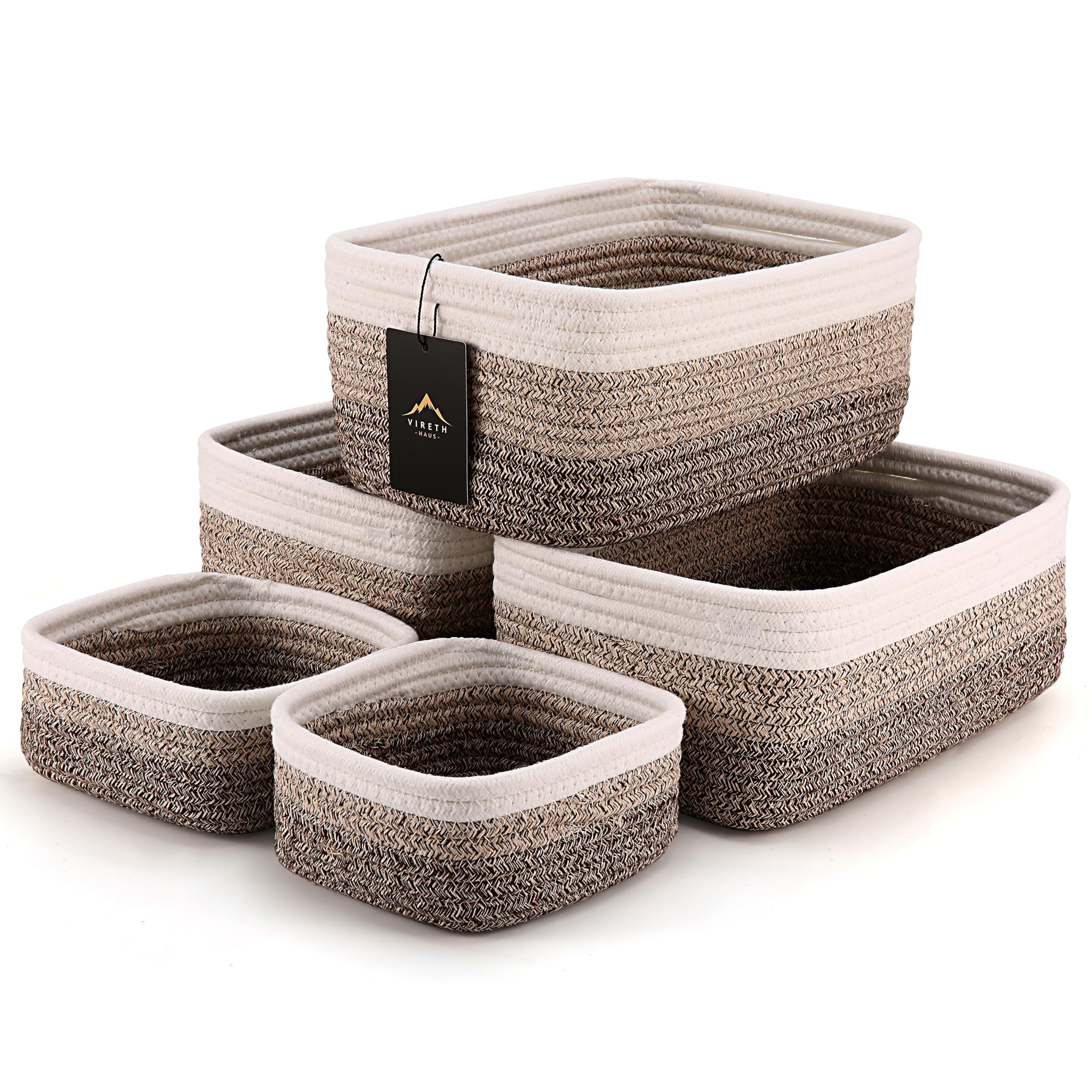 VIRETH HAUS 5-Pack Woven Rope Nursery Storage Baskets